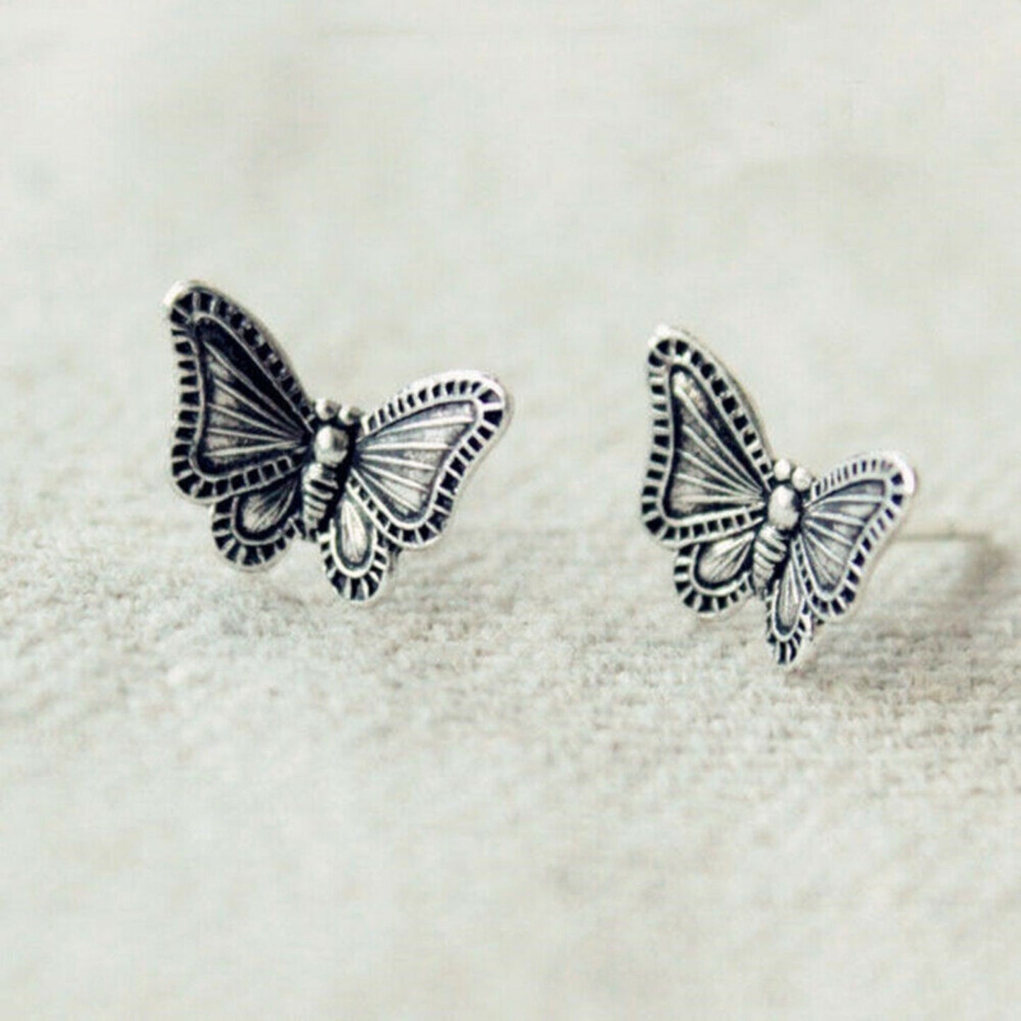 925 Sterling Silver Butterfly Stud Earrings with Dark Vintage Finish - sugarkittenlondon