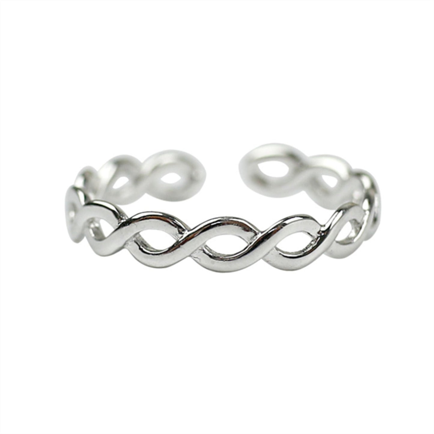 Sterling Silver Entwine Twist Love Wave Circle Infinity Open Band Ring - sugarkittenlondon