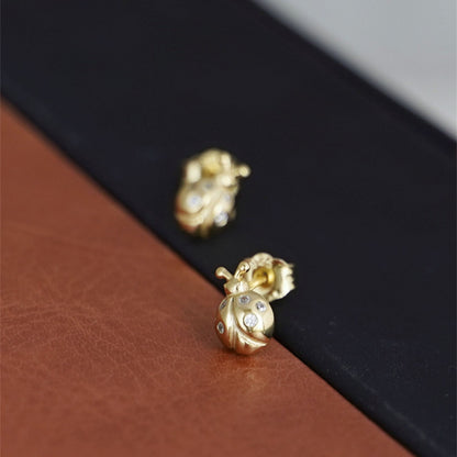 18K Gold on Sterling Silver Ladybird Stud Earrings with CZ