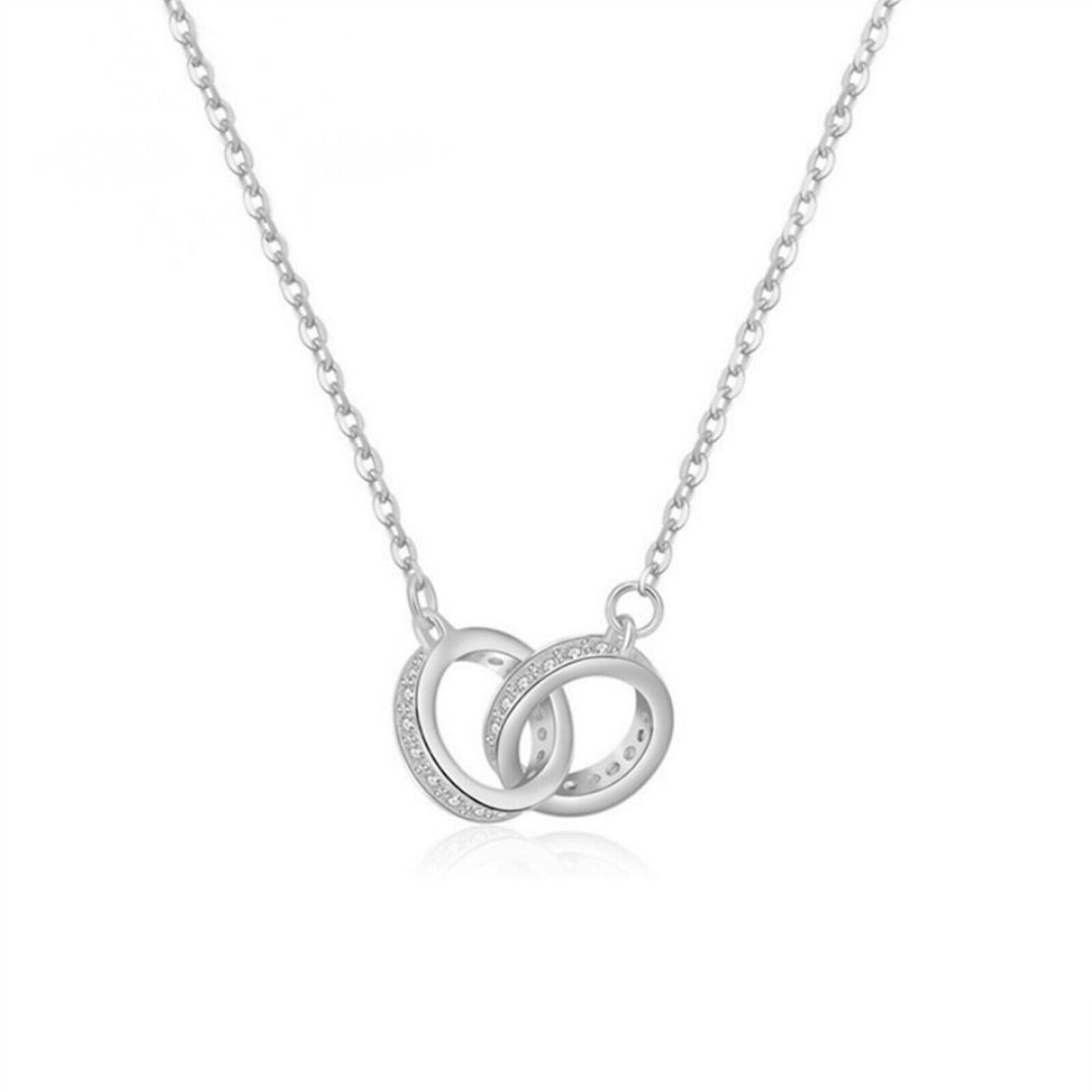 Rhodium on Sterling Silver Eternity Infinity Double Circles Links Knot Forever Necklace - sugarkittenlondon