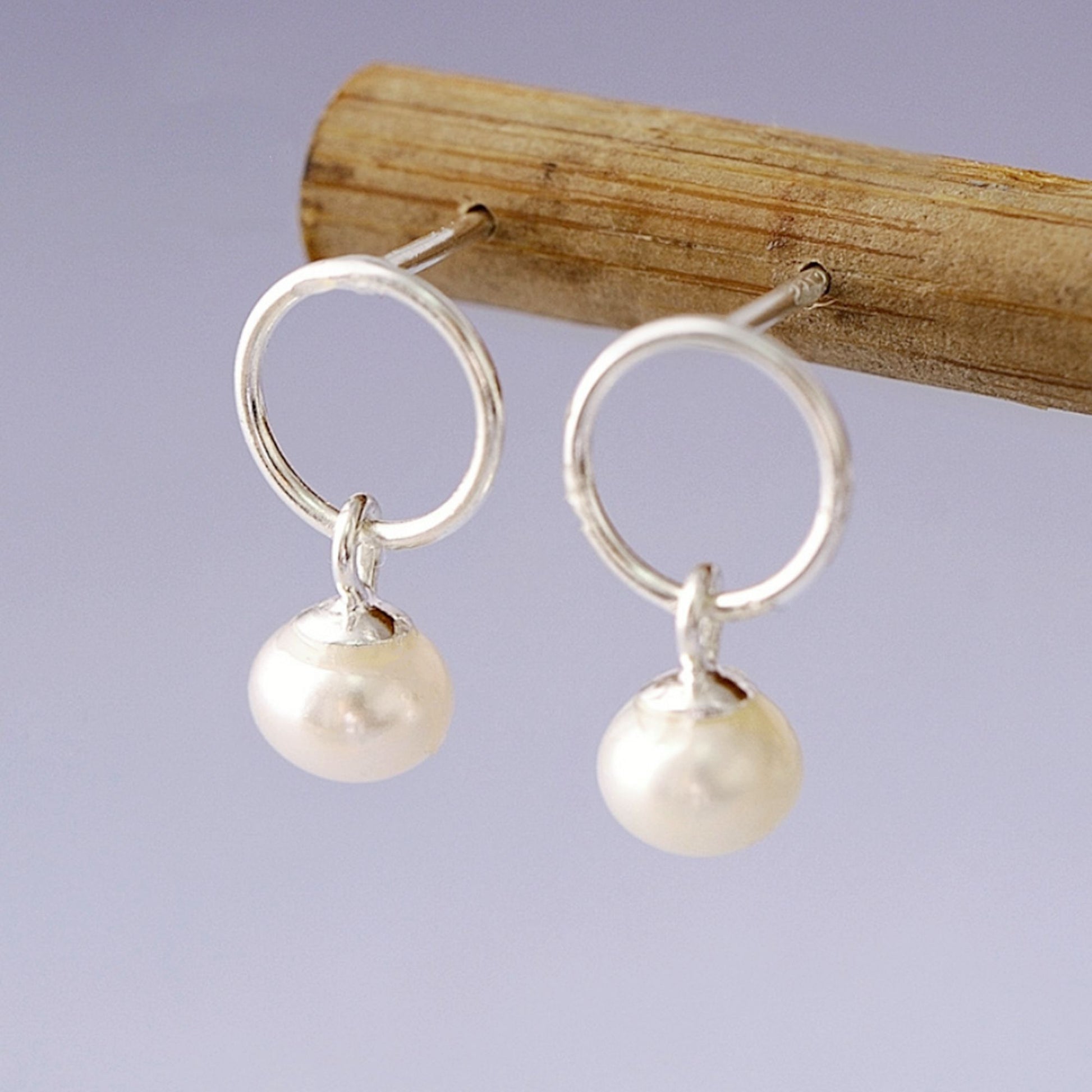Sterling Silver Button Pearl Drop Earrings with Circle Accents - sugarkittenlondon