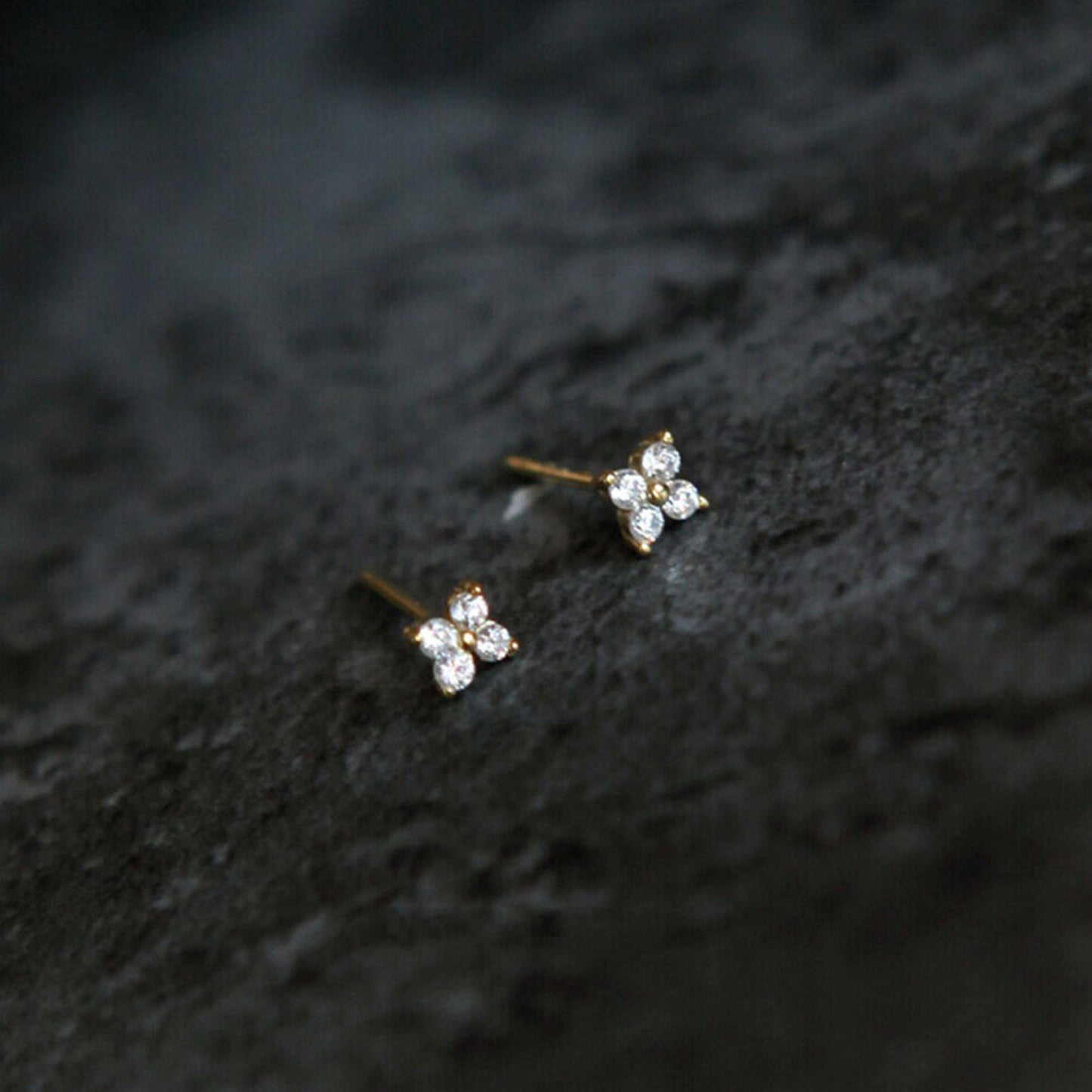 Shiny CZ Flower Stud Earrings in 18K Gold Plated Sterling Silver - sugarkittenlondon