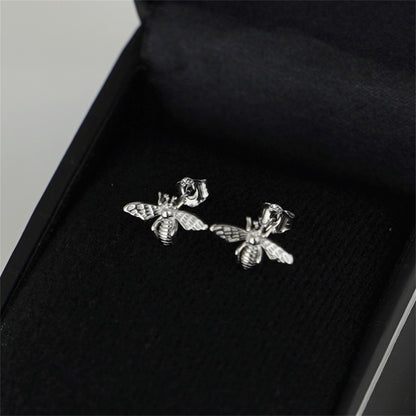 Rhodium on Sterling Silver Mini Honey Bee Stud Earrings - sugarkittenlondon