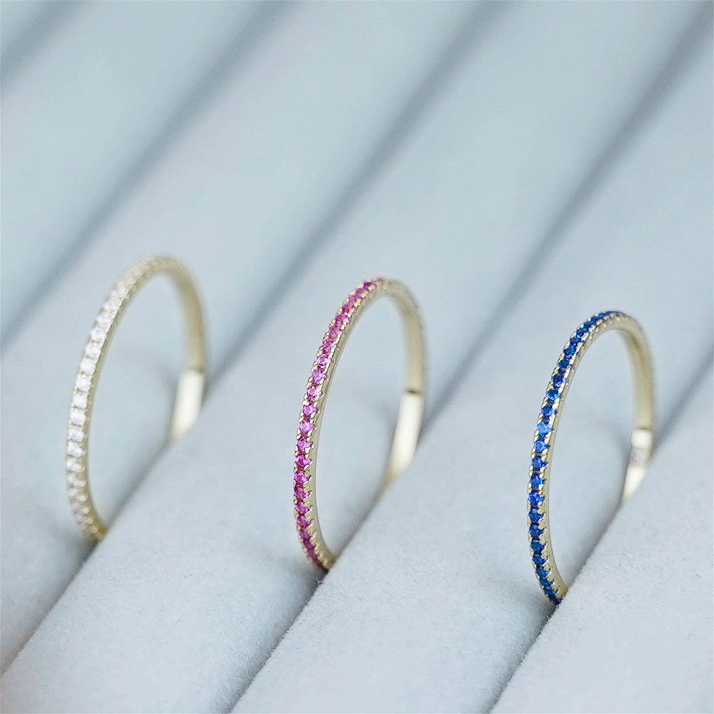 14K Gold Sterling Silver CZ Eternity Ring in White, Magenta, and Navy - sugarkittenlondon