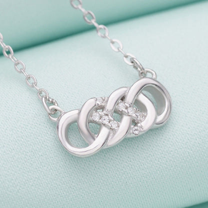 Rhodium on Sterling Silver Double Infinity Paved CZ Forever Necklace Jewellery - sugarkittenlondon
