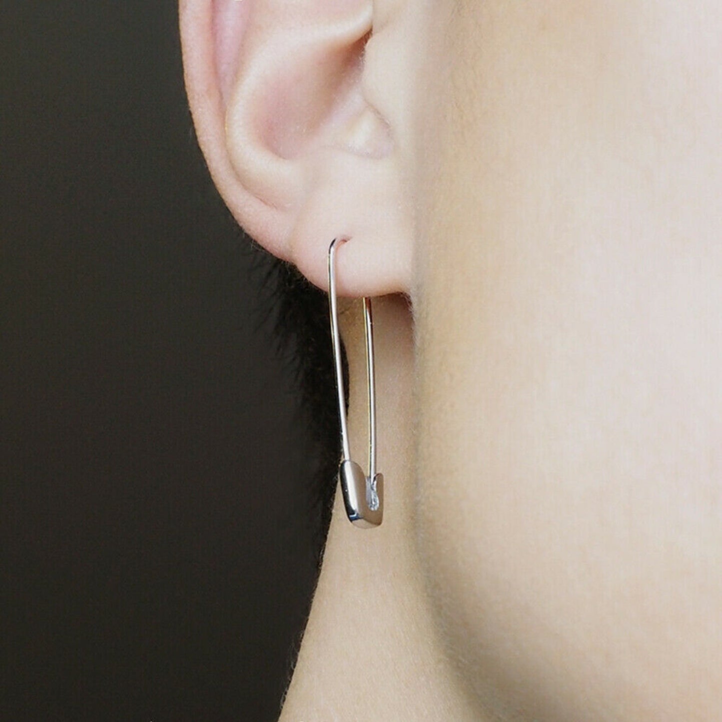 Sterling Silver Safety Pin Hoop Drop Cuff Earrings for Everyday Wear