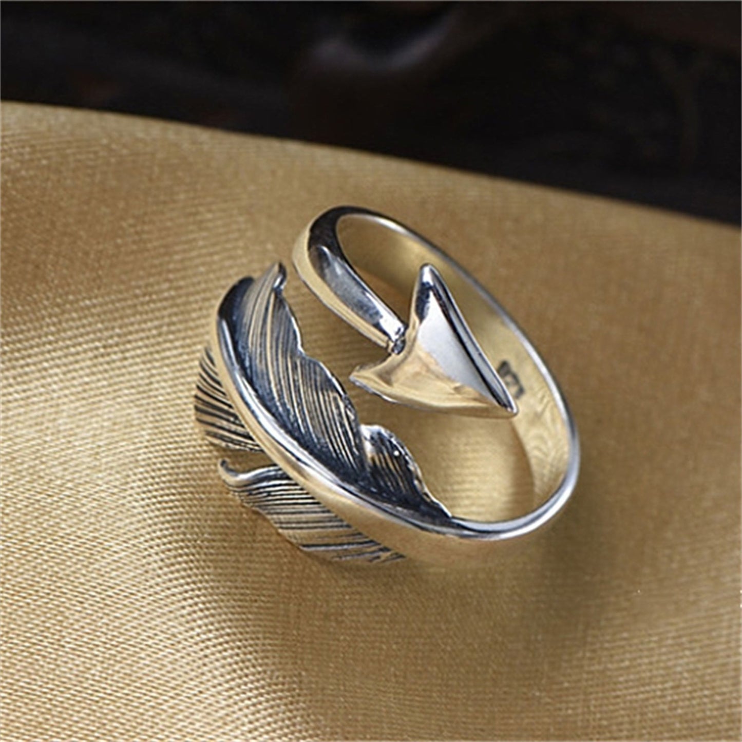 2-Tone Sterling Silver Feather Rings Angel Wing Arrow Ring, Unisex - sugarkittenlondon