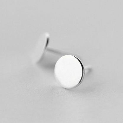 Sterling Silver Thin Plain 8mm Round Circle Disc Stud Earrings Unisex - sugarkittenlondon