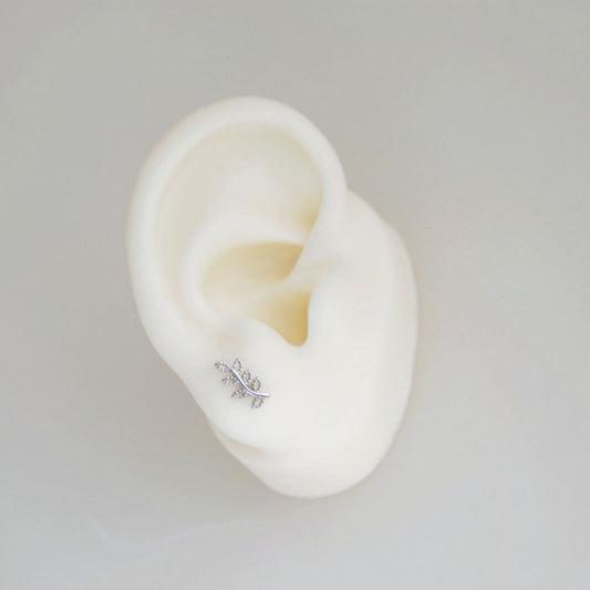 Sterling Silver Filigree Hollow Out Beaded Leaf Stud Crawler Earrings - sugarkittenlondon