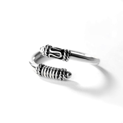 Sterling Silver Oxidized Totem Knot Retro Knuckle Midi Pinkie Ring UK N Adjustable - sugarkittenlondon
