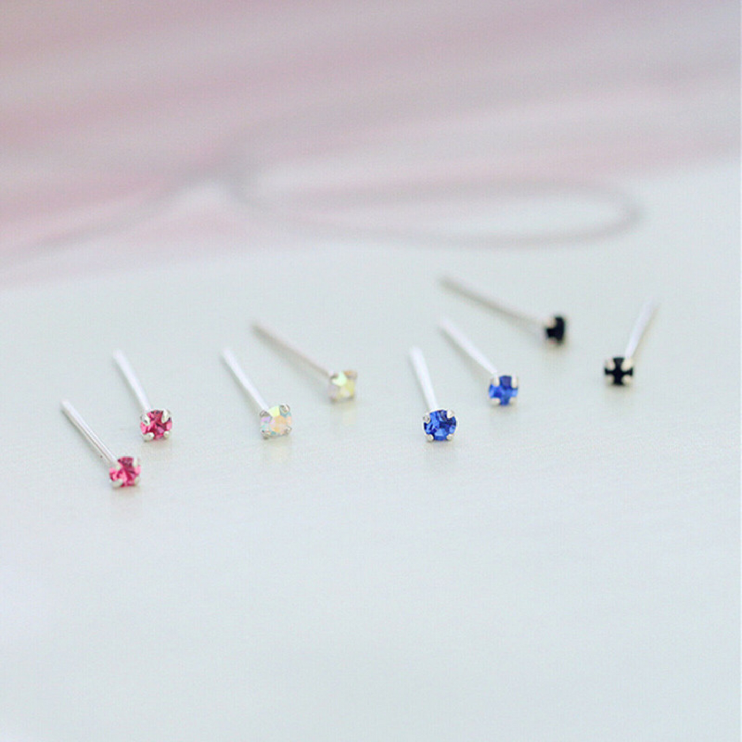 Sterling Silver Small 1.5mm CZ Clear Blue Black Red Opal Green Earrings with Small CZ - sugarkittenlondon