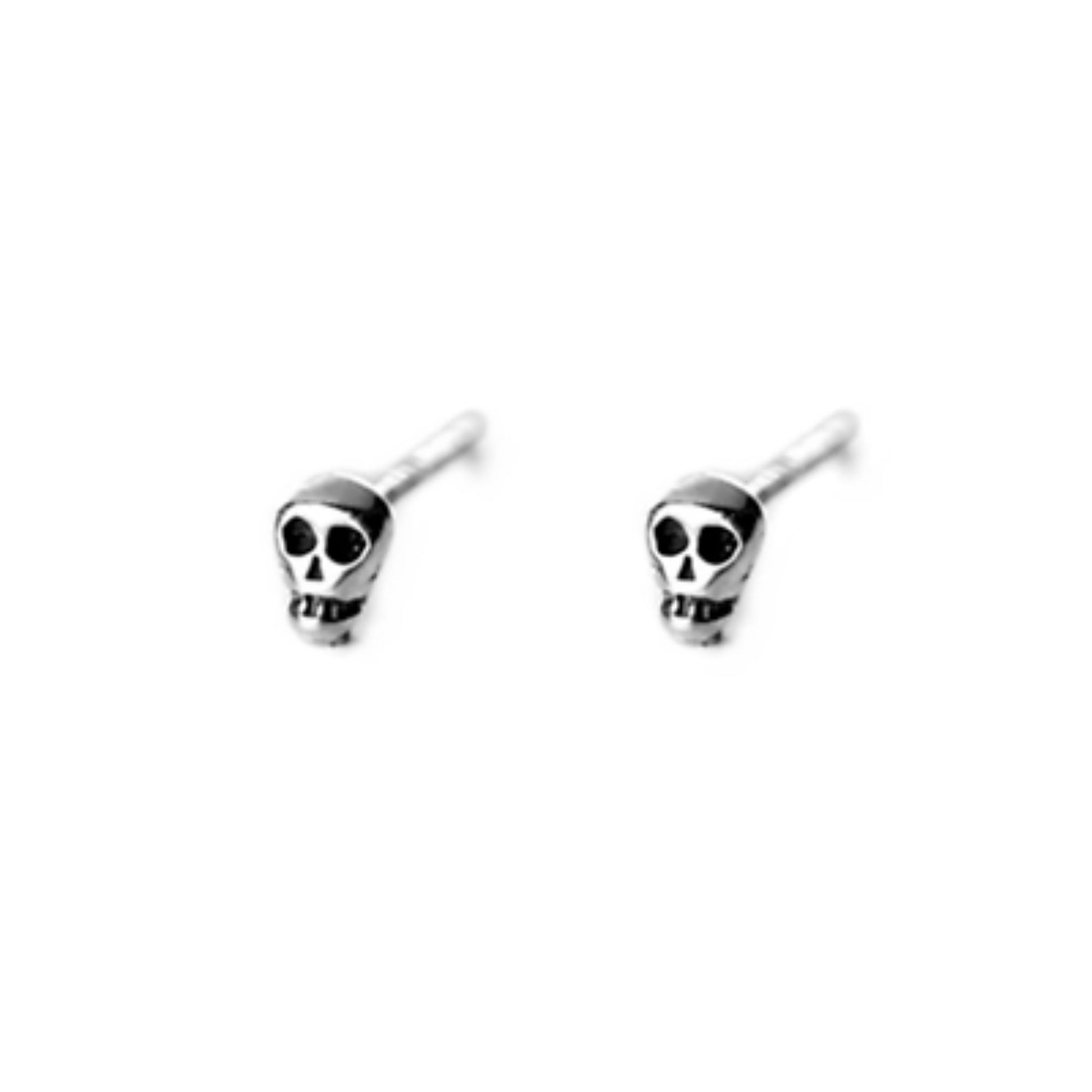 Sterling Silver Oxidized Mini Punk Gothic Skull Statement Unisex Stud Earrings - sugarkittenlondon