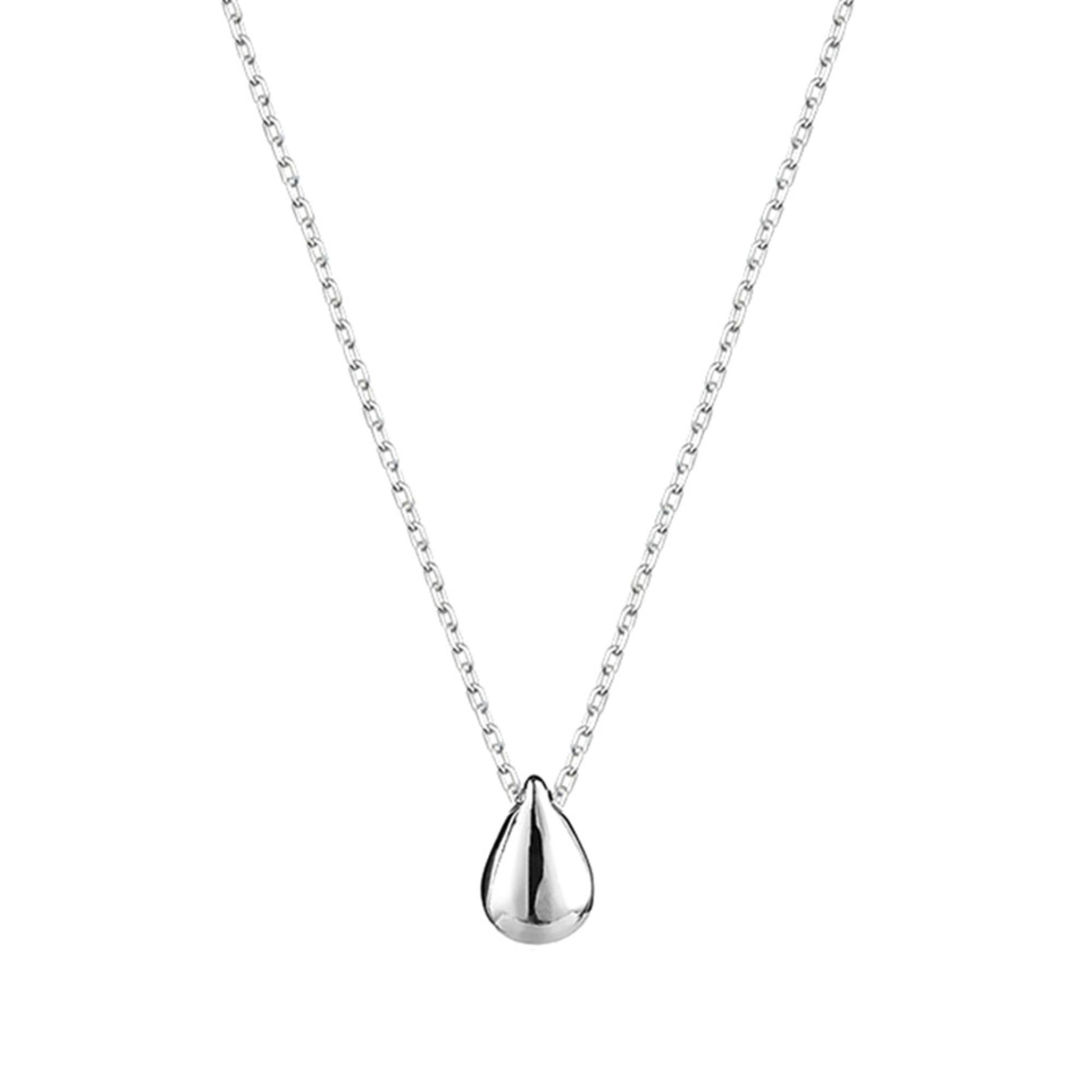 Rhodium on Sterling Silver Shiny Dome Waterdrop Pear Teardrop Bead Necklace - sugarkittenlondon