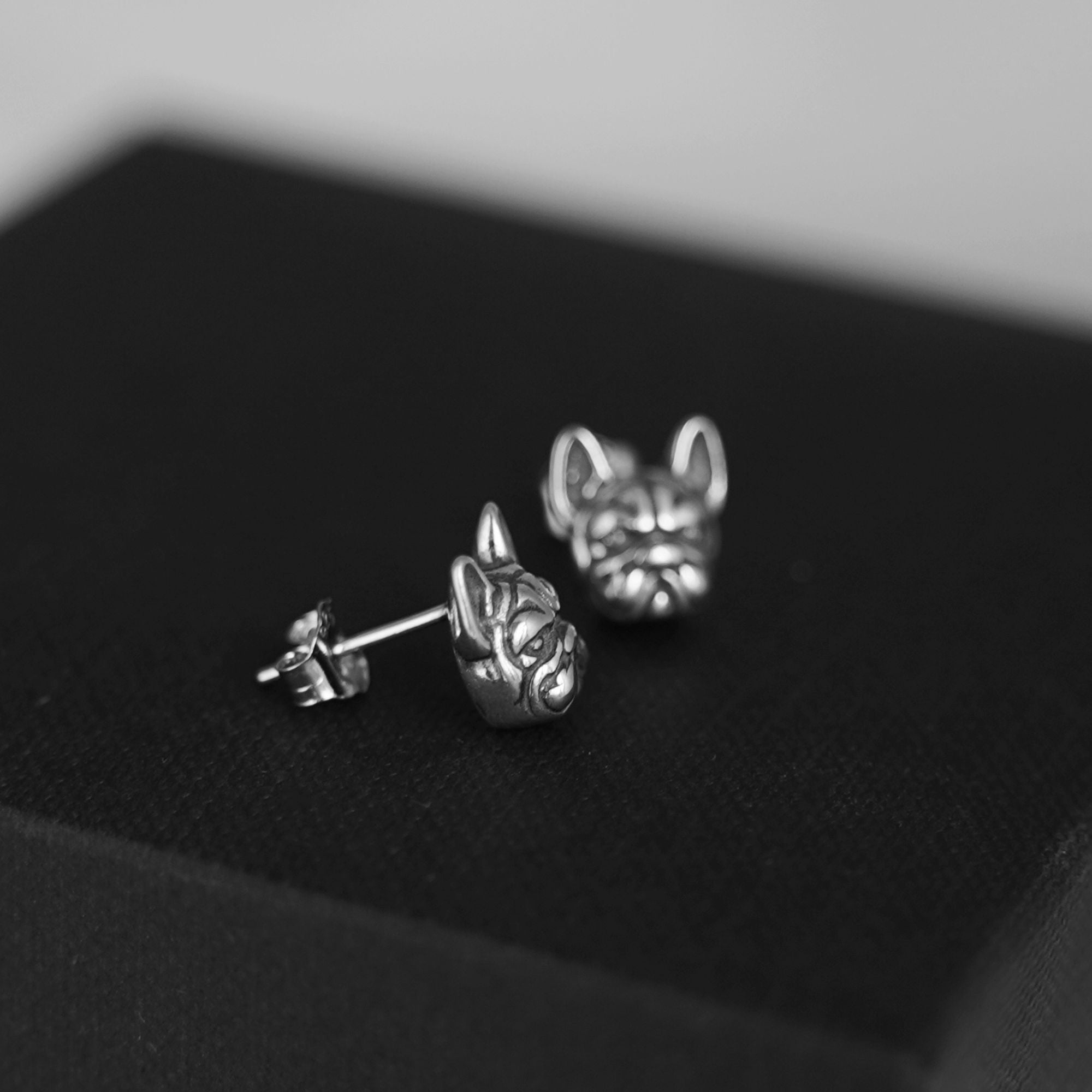 Outlet Handmade Silver English Bulldog Earring Studs in Oxidized Sterling Silver for all the Dog, Puppy, and Pet Lovers