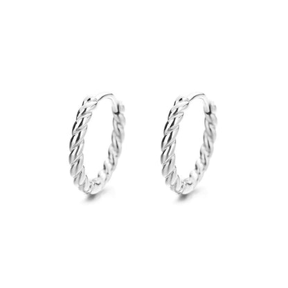 925 Sterling Silver 10mm Twist Wave Wire Huggie Cuff Earrings