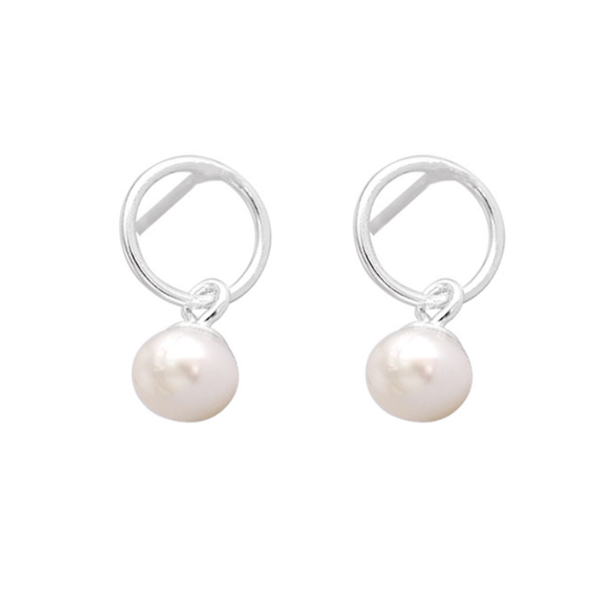 Sterling Silver Button Pearl Drop Earrings with Circle Accents - sugarkittenlondon