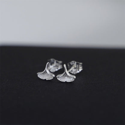 Fine Silver 999 Ginkgo Leaf Stud Earrings - sugarkittenlondon