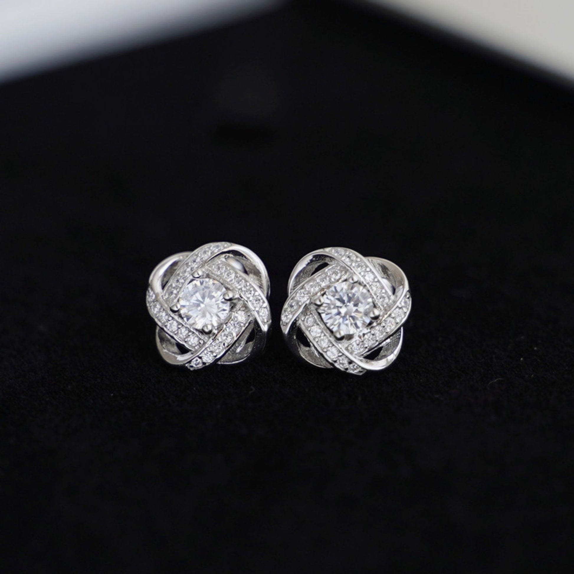 Sterling Silver CZ Halo Knot Flower Stud Earrings Jewellery Women Lady II - sugarkittenlondon