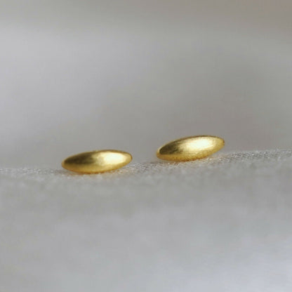 18K Gold on Sterling Silver Mini Brushed Rice Oval Dot Teardrop Stud Earrings