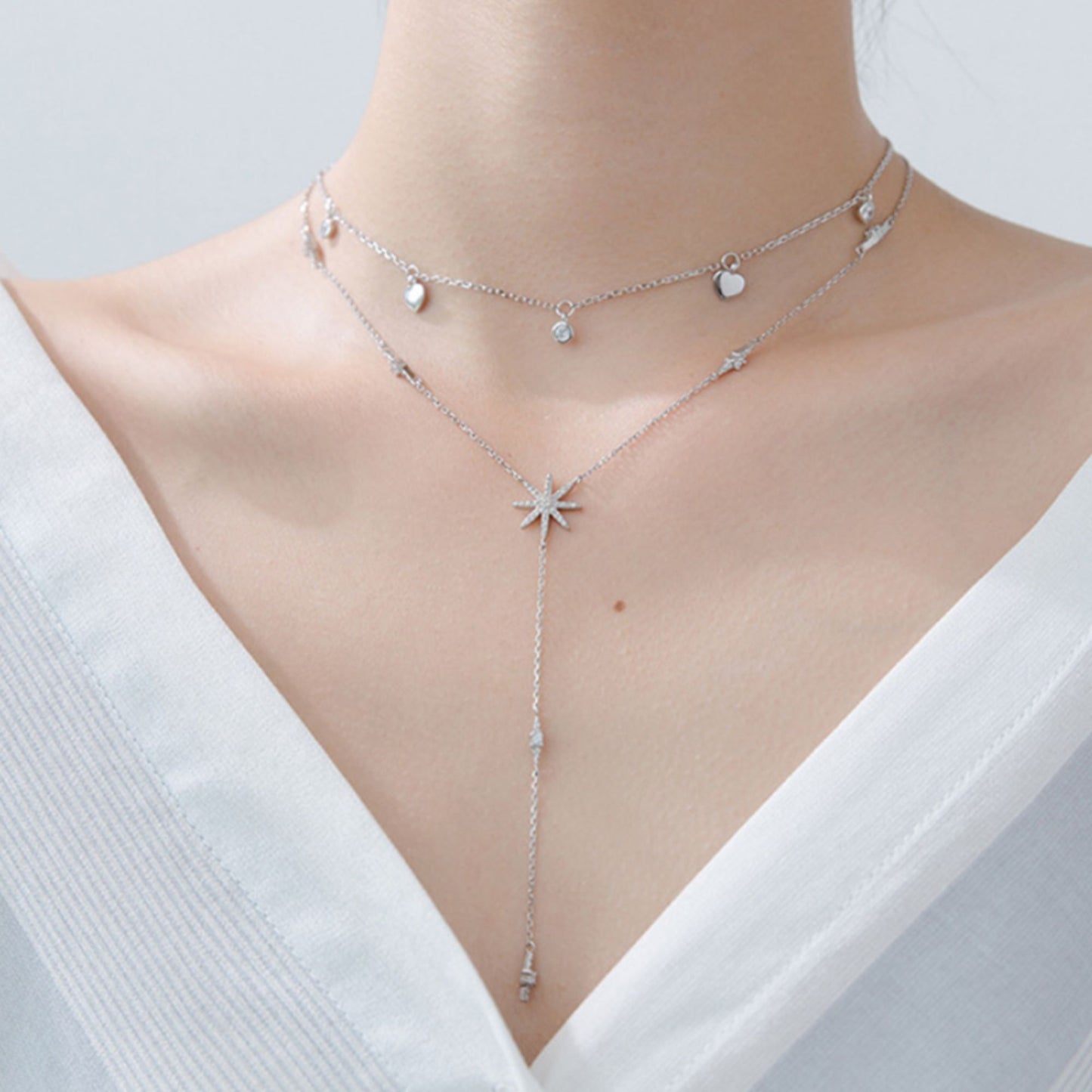 Minimalist Sterling Silver Love Heart CZ Drip Choker Necklace with Rhodium Finish - sugarkittenlondon