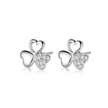 Rhodium-plated on Sterling Silver Leaf Clover CZ Stud Earrings