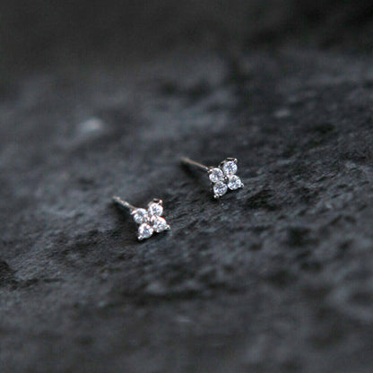 925 Sterling Silver CZ Flower Stud Earrings with Shiny Finish