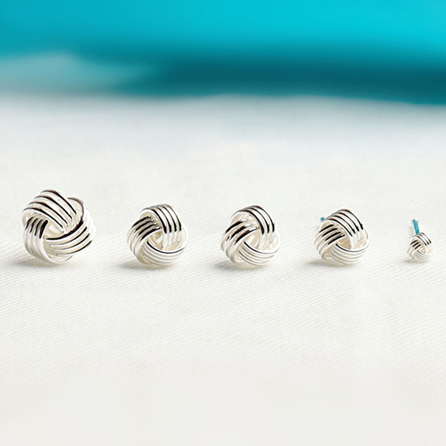 Sterling Silver Twisted Wool Knot Stud Earrings in 3-7mm Sizes - sugarkittenlondon