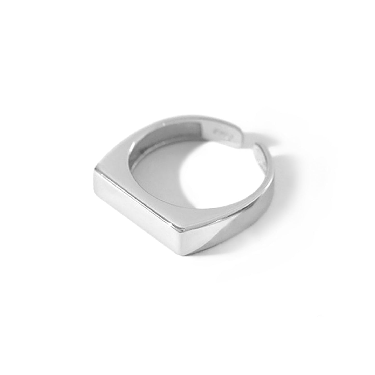 Rhodium on Sterling Silver Polished Plain Square Unisex Signet Open Band Ring - sugarkittenlondon