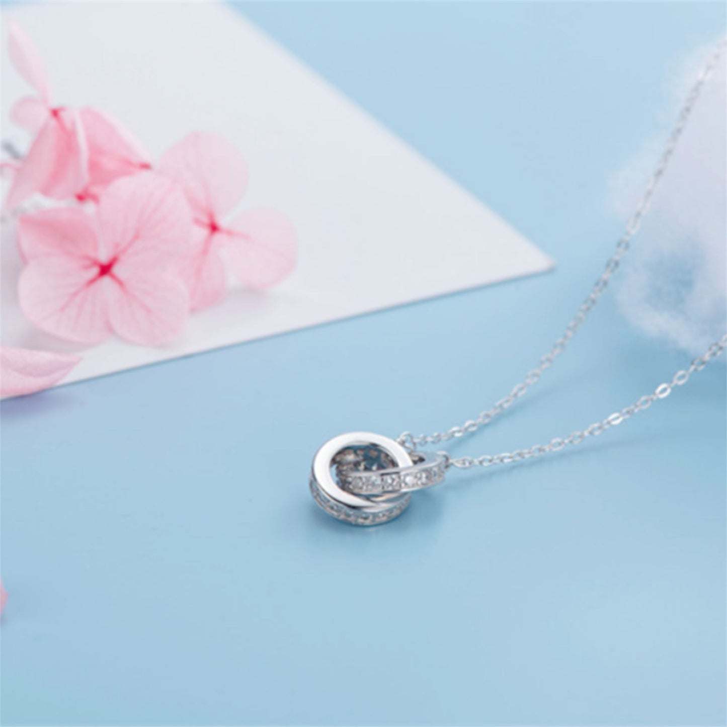 Rhodium on Sterling Silver Eternity Infinity Double Circles Links Knot Forever Necklace - sugarkittenlondon