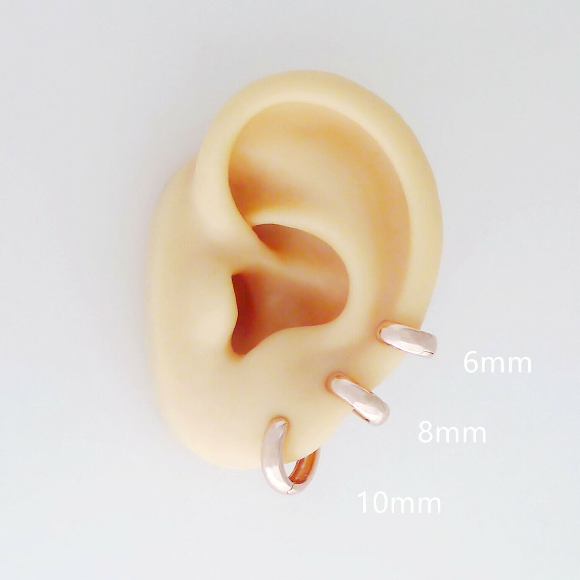 Rose Gold on Sterling Silver Hoop Sleeper Earrings in 6mm, 8mm, and 10mm - sugarkittenlondon