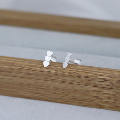 Sterling Silver Tiny Triple Love Hearts Post Stud Earrings - sugarkittenlondon