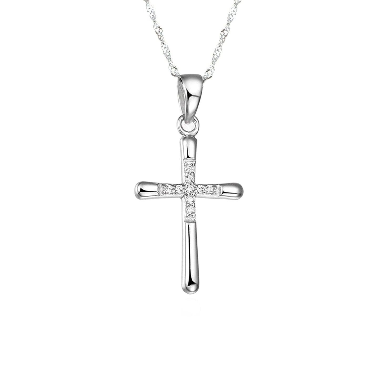 Sterling Silver CZ Crusted Cross Pendant Necklace with Chain - sugarkittenlondon