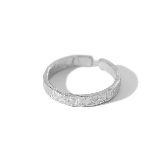 Sterling Silver Hammered Foil Textured Shiny 3mm Width Open Band Ring Unisex - sugarkittenlondon