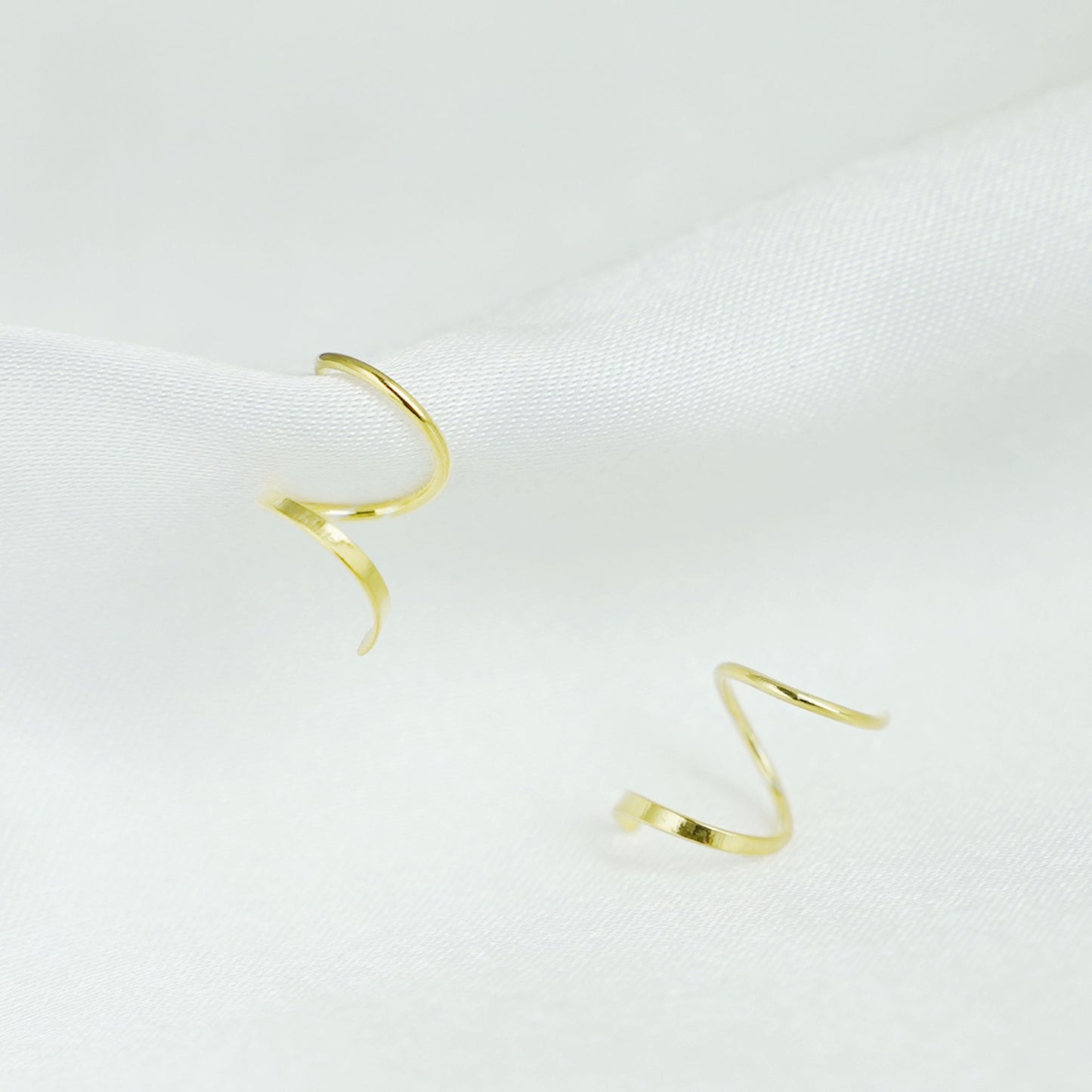 18K Gold Sterling Silver Twirl Wire Huggie Double Piercing Earrings