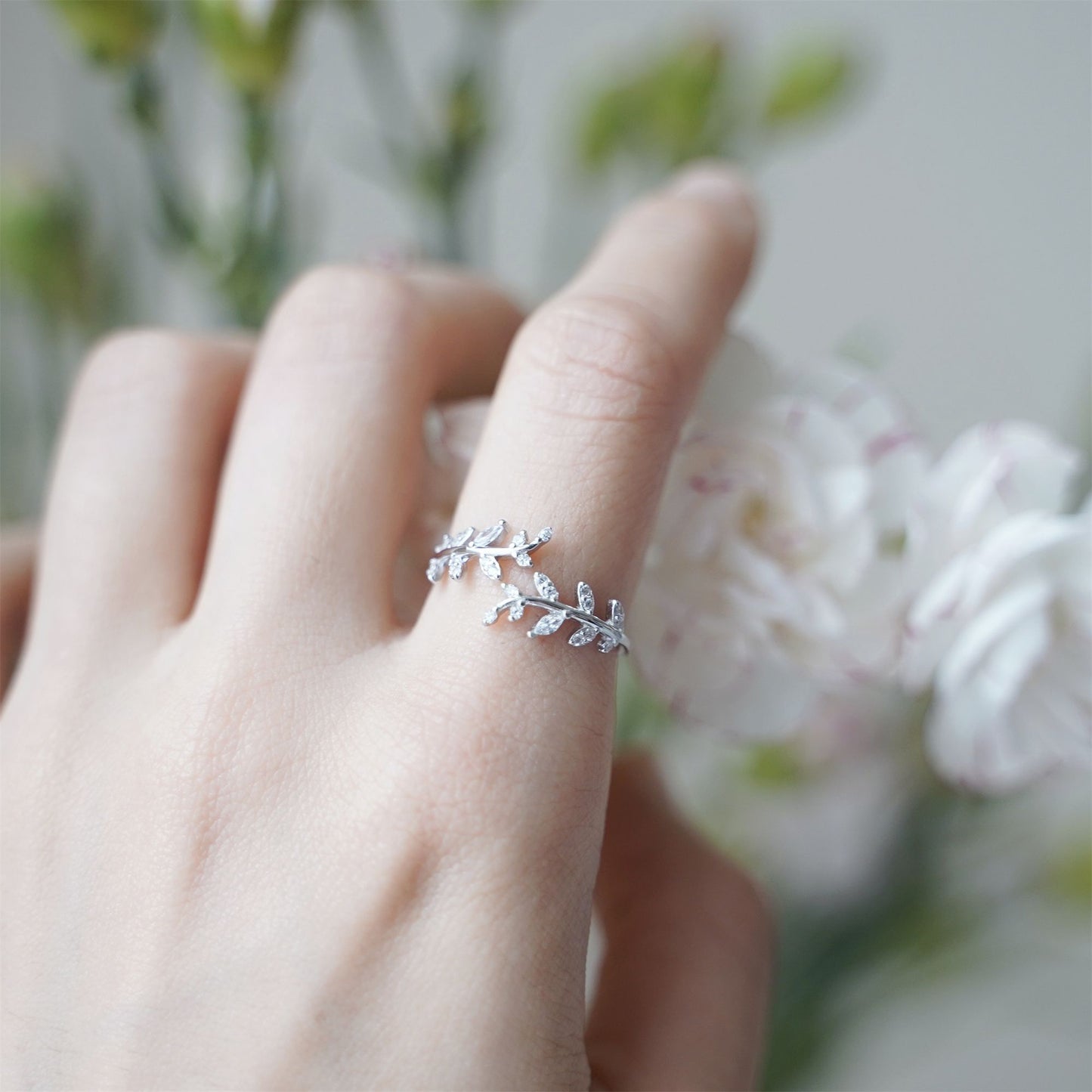 Sterling Silver Sparkling Crystal Cz Leaf Feather Bridal Wrap Ring 3 Tones Rhodium / Rose Gold / 18K Gold - sugarkittenlondon