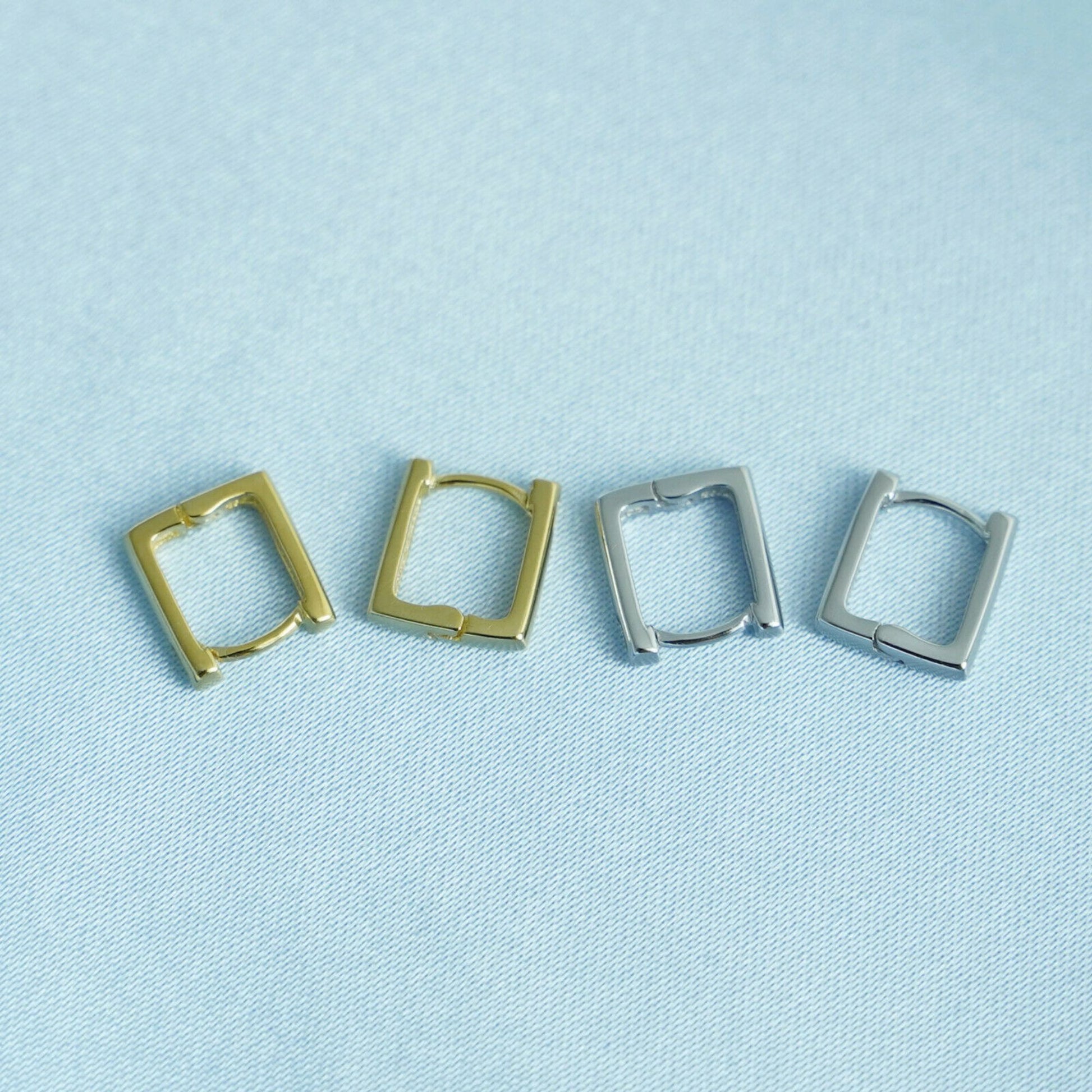 Square Hoop Huggie Earrings in Sterling Silver with Rhodium Plating - sugarkittenlondon