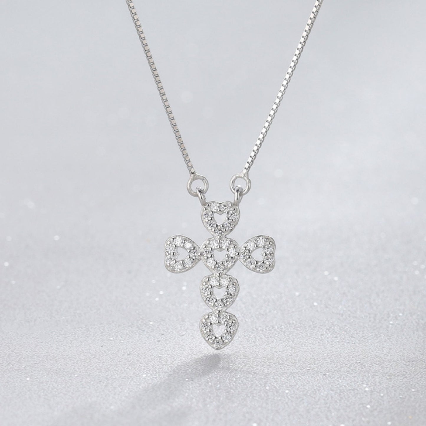 Sterling Silver Cross Pendant Necklace with Hollow Heart and Micro Pave CZ - sugarkittenlondon