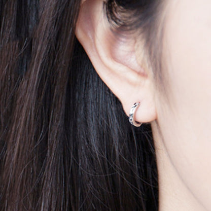 925 Sterling Silver Cuff Earrings with Reverse Worn Plain Diamond Cut Small Hoop