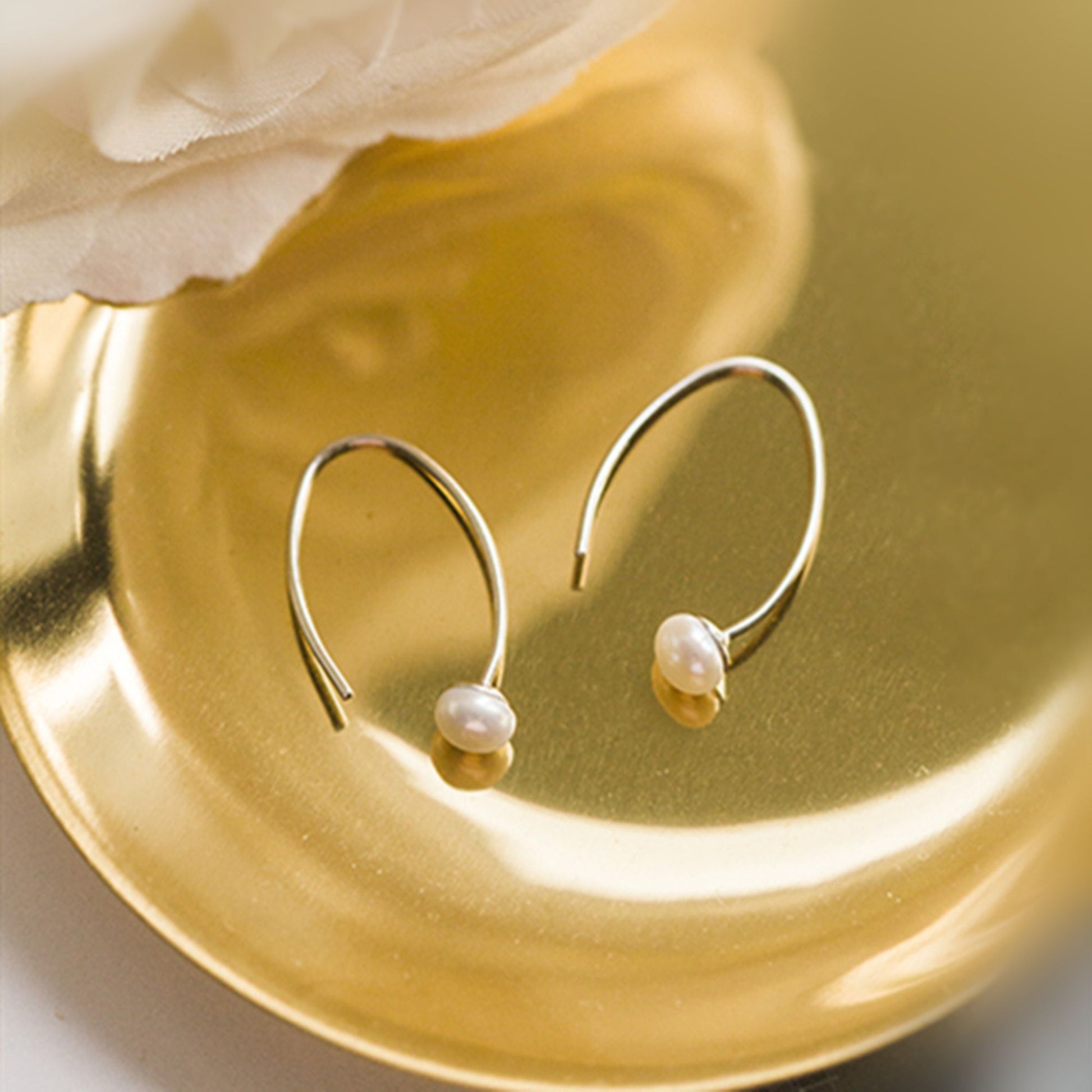Sterling Silver Button Natural Freshwater Pearls Bridal Drop Hook Wire Earrings - sugarkittenlondon