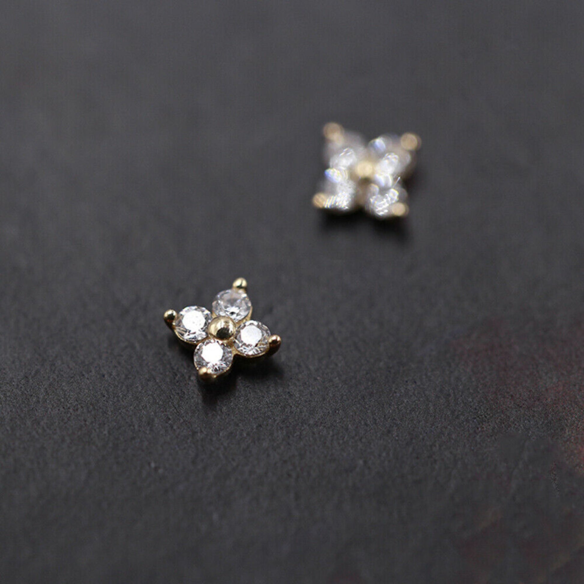 Shiny CZ Flower Stud Earrings in 18K Gold Plated Sterling Silver - sugarkittenlondon