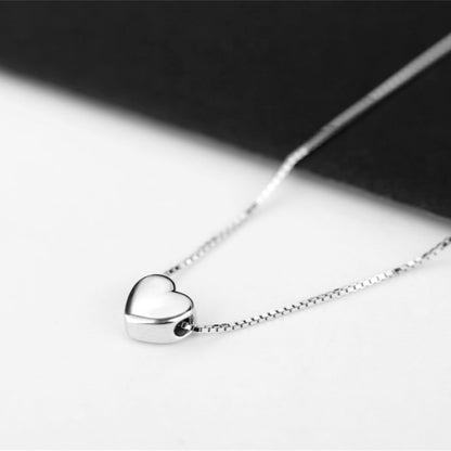 Rhodium on Sterling Silver Shiny Love Heart Spacer Charm Bead Box Chain Necklace - sugarkittenlondon