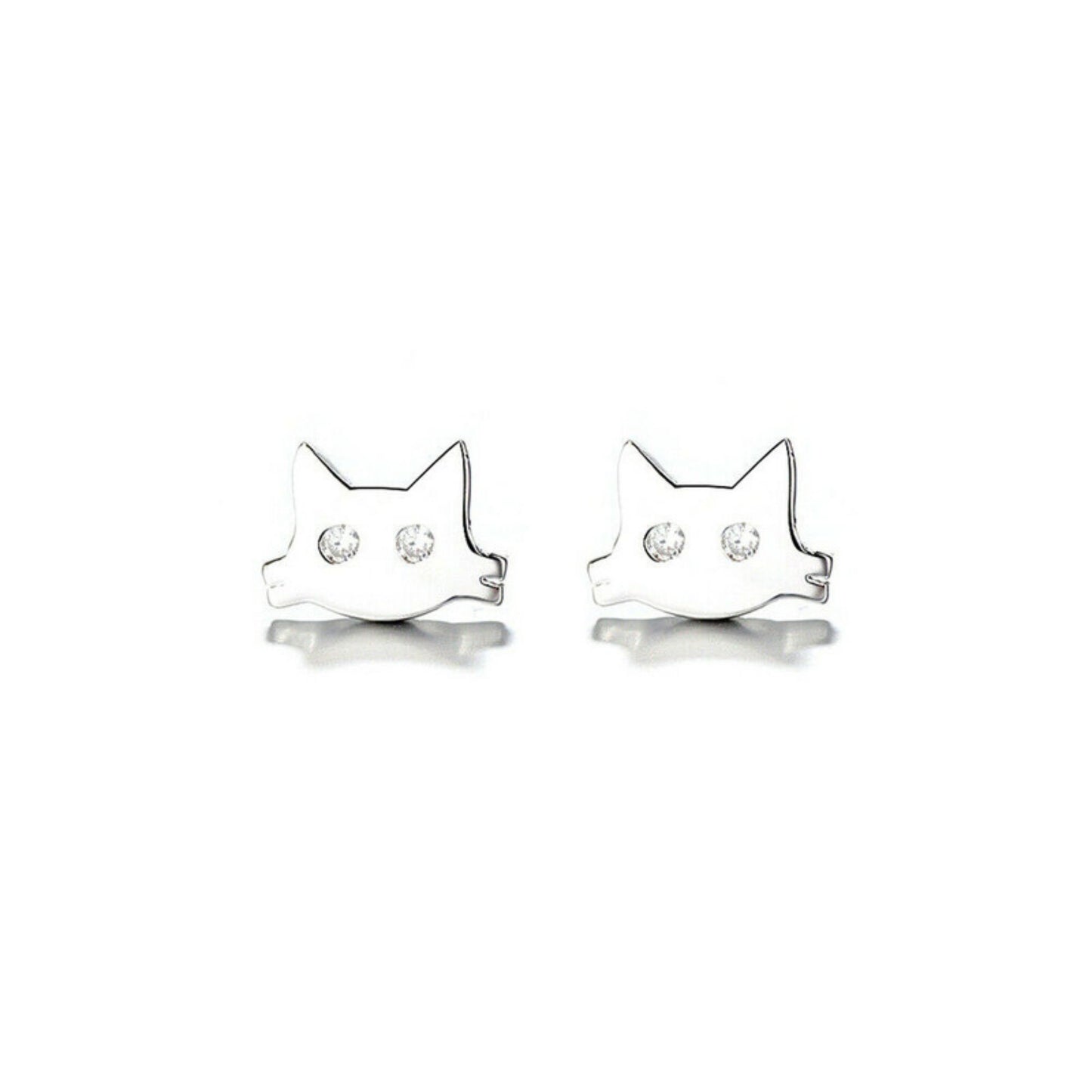 Sterling Silver Mini Cat Kitty Kitten With CZ Eyes Stud Earrings Boxed - sugarkittenlondon