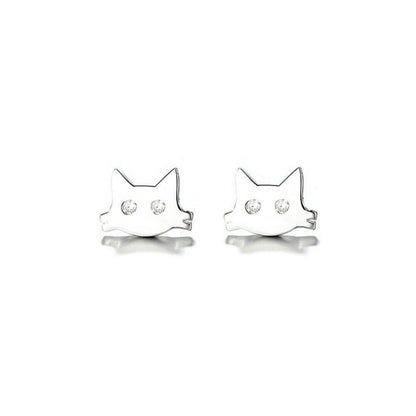 Mini Cat Stud Earrings with CZ Eyes in 925 Sterling Silver - sugarkittenlondon