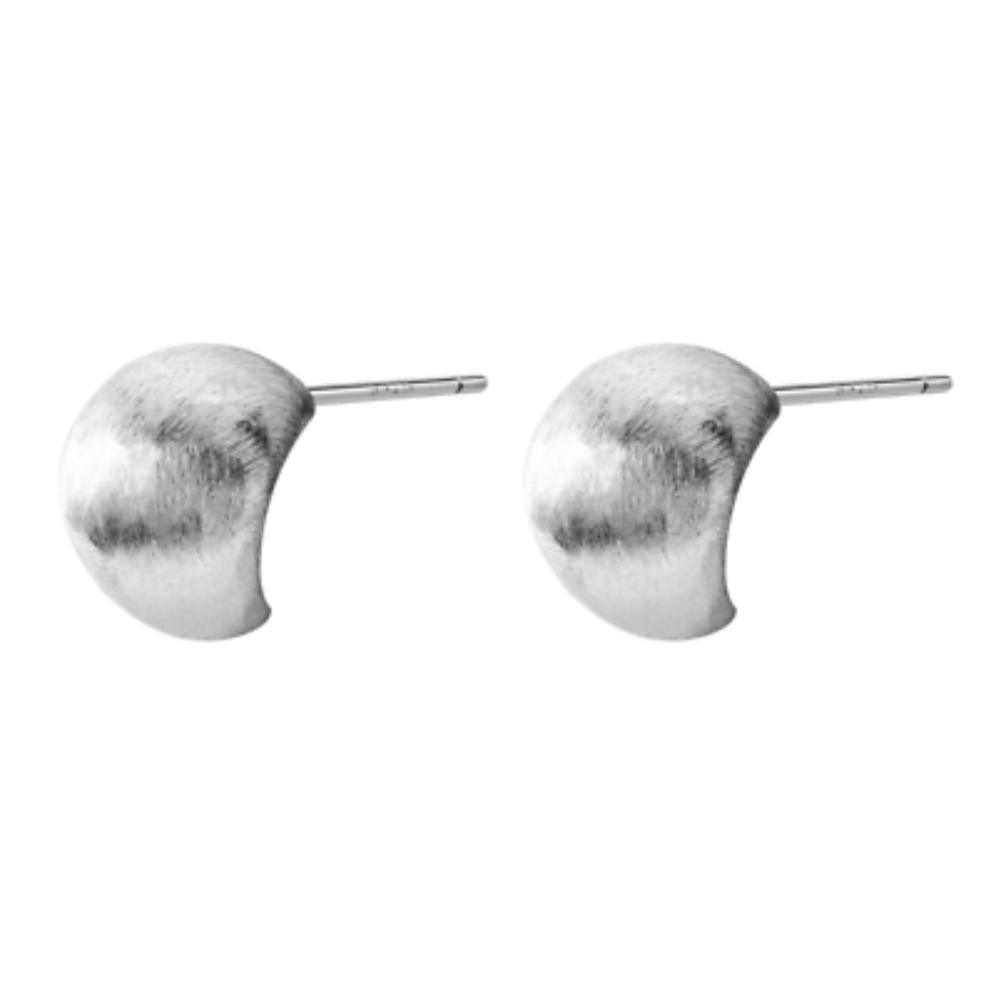Sterling Silver Brushed Half Hoop Ball Circle Dome Drop Stud Earrings - sugarkittenlondon