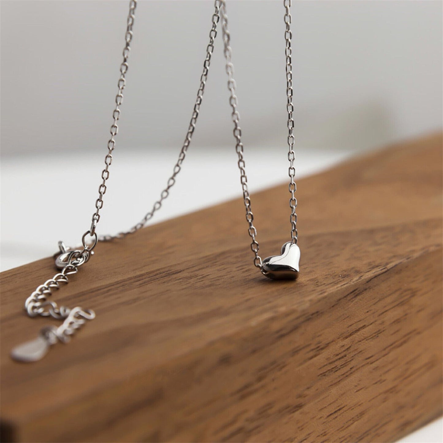 Sterling Silver Shiny Small 3D Love Heart Pendant Charm Chain Necklace - sugarkittenlondon