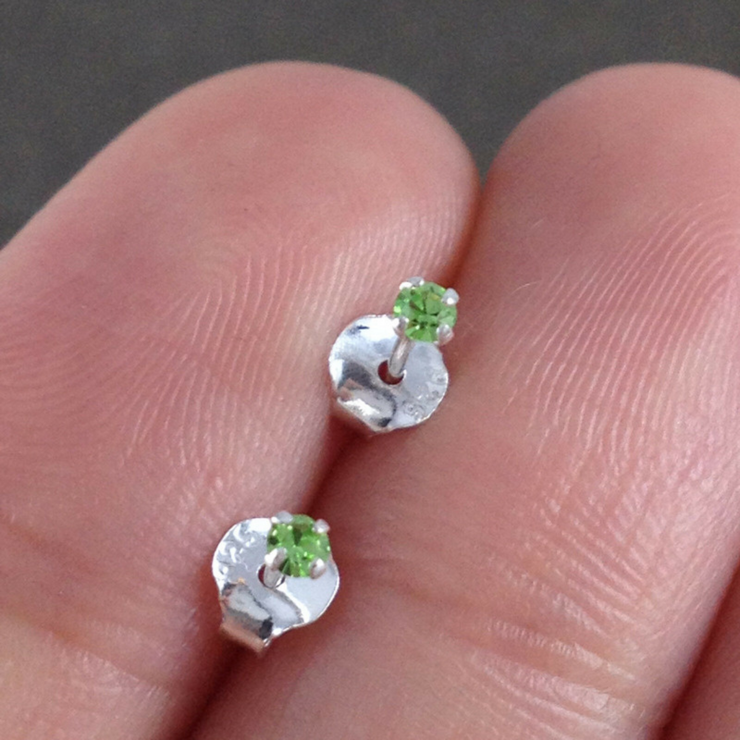 Sterling Silver Small 1.5mm CZ Clear Blue Black Red Opal Green Earrings with Small CZ - sugarkittenlondon