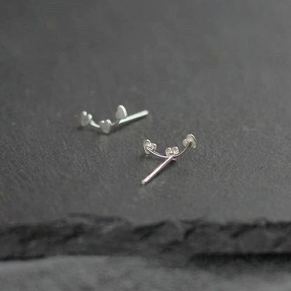 Sterling Silver Shiny Three Love Hearts Line Crawler Post Stud Earrings - sugarkittenlondon