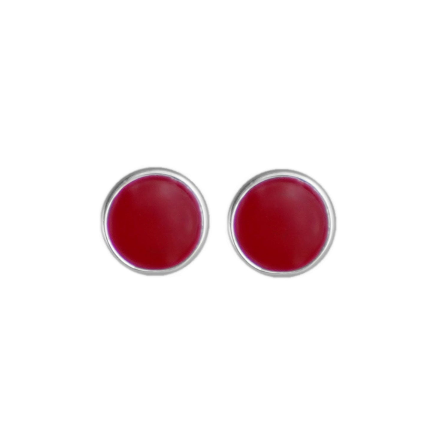 Sterling Silver Black and Red Glazed Disc Stud Earrings for Men and Women