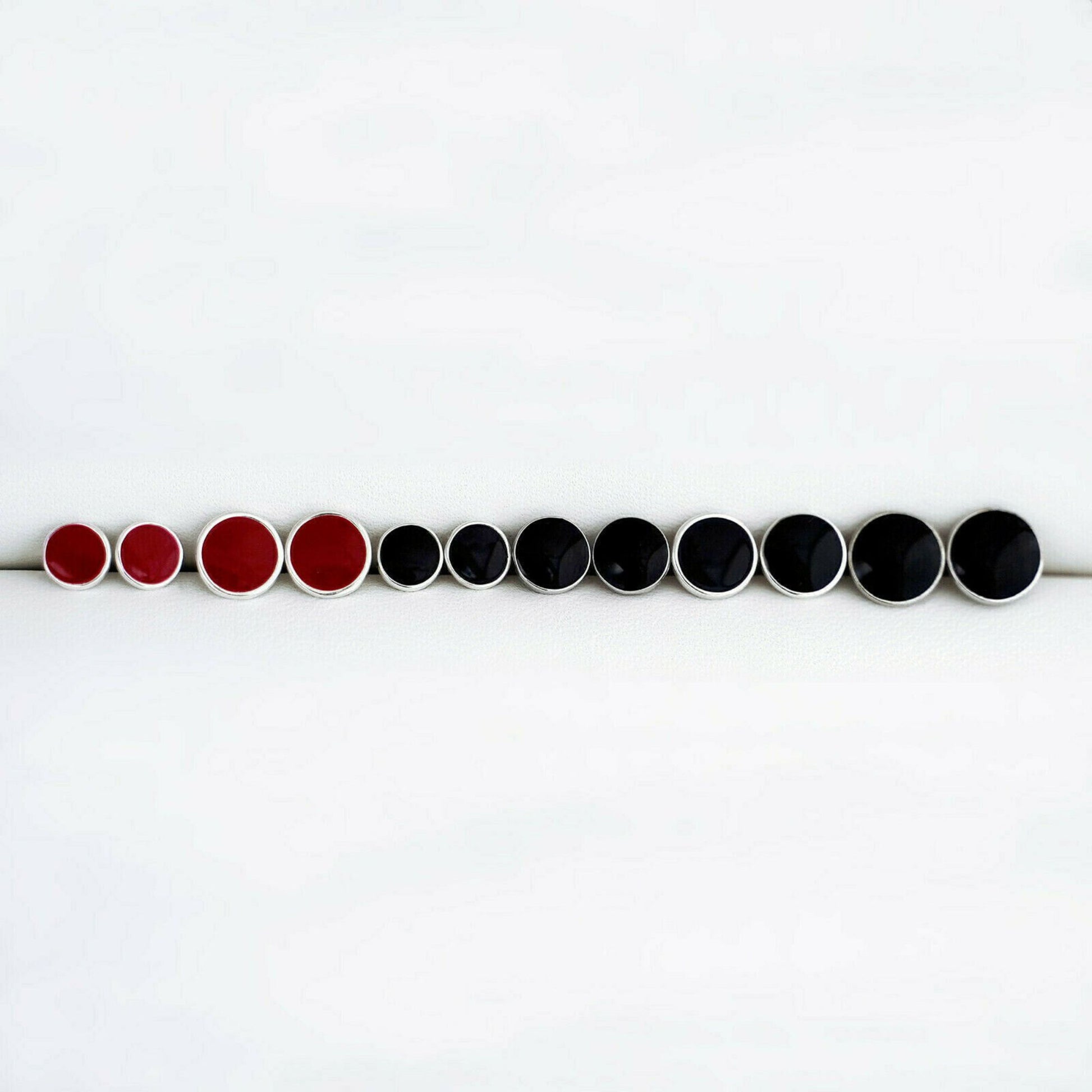 Sterling Silver Black and Red Glazed Disc Stud Earrings for Men and Women - sugarkittenlondon