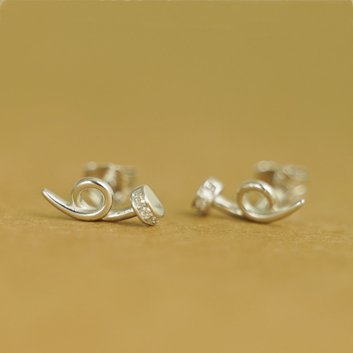 Sterling Silver Twisted Nail Spiral Pin CZ Stud Earrings - Minimalist Dainty Ear Piercing Jewelry